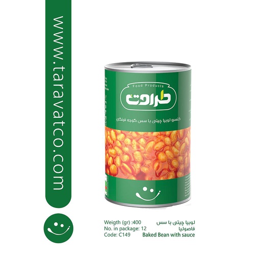 [2813002] کنسرو لوبیاچیتی با سس گوجه فرنگی 410 گرم طراوت